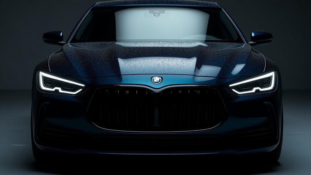 Autó kerámia bevonattal, lenyűgöző fényes felülettel és vízcseppekkel a motorháztetőn